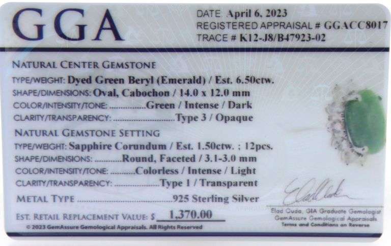 Sparkling 6.50CTS Oval Emerald-Cut Emerald & Sapphire Ring in Sterling Silver