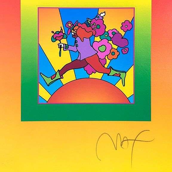 "Flower Jumper Over Sunrise on Blends II" by Peter Max