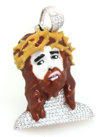 925 Sterling silver Jesus head pendant with cubic zirconia