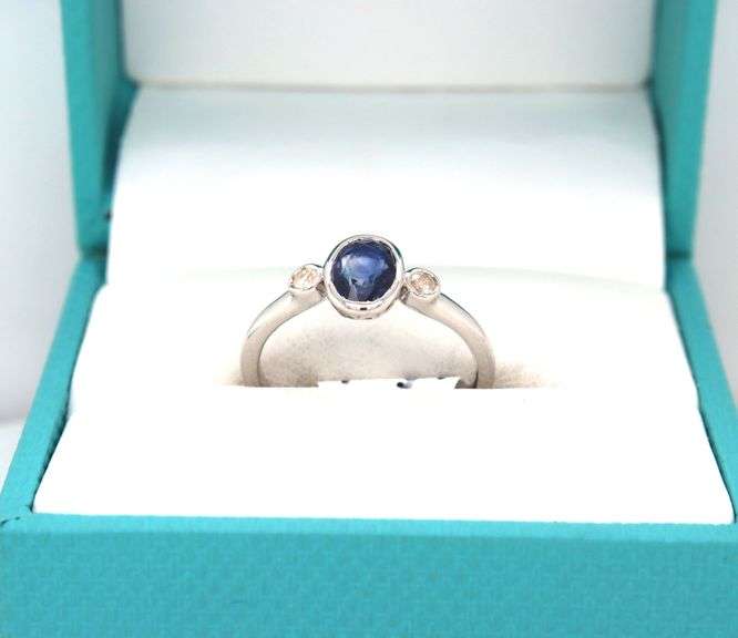 Exquisite Oval Emerald-Cut Blue Sapphire & Diamond Ring in 925 Sterling Silver