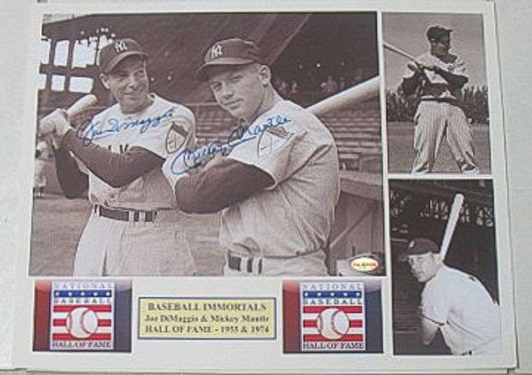 HAND SIGNED JOE DIMAGGIO AND MICKEY MANTLE 8X10 MOUNTED IN A 11X14 DISPLAY WITH COA