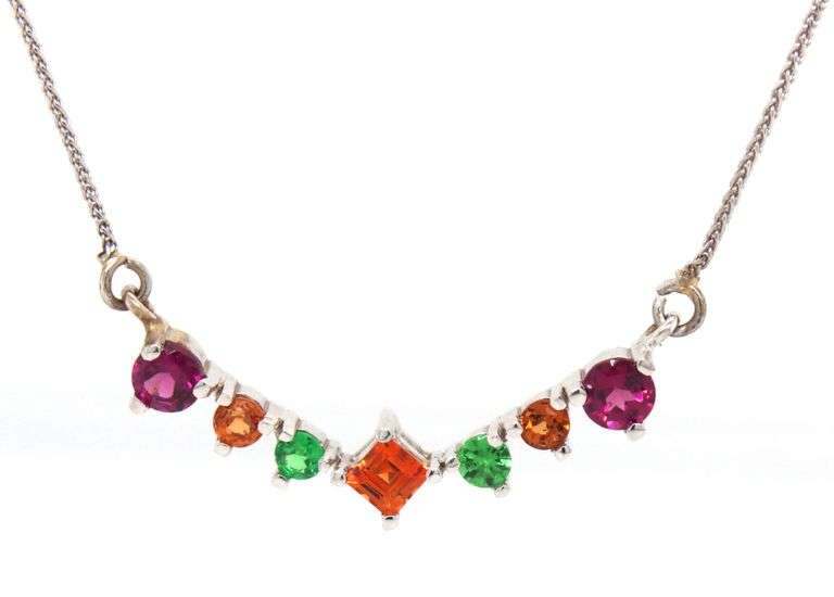 14kt White gold multi color sapphire necklace