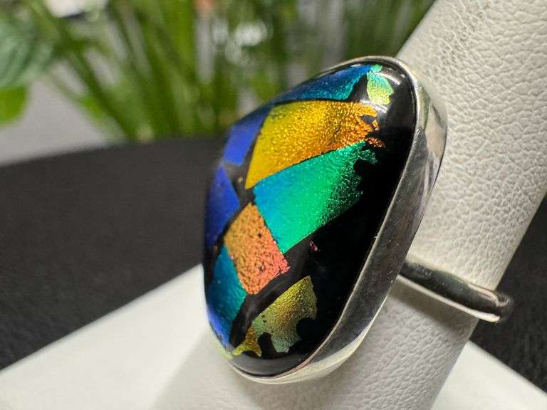 Sterling Silver 925 One of a Kind Dichroic Glass Ring Size 8