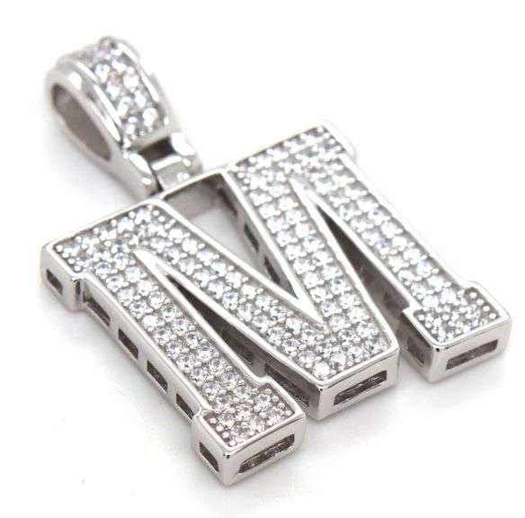 925 Sterling silver Initial M cubic zirconia pendant