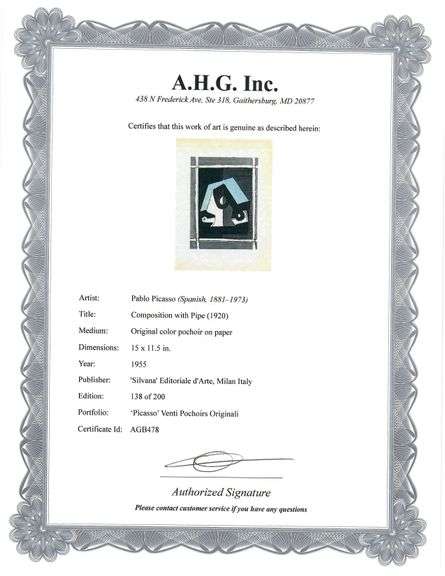 Rare Pablo Picasso Original Color Pochoir, Composition with Pipe