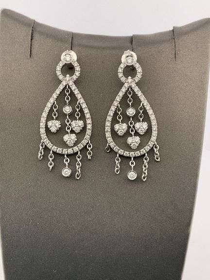 CERTIFIED BRAND NEW 14K WHITE GOLD DIAMOND CHANDELIER EARRINGS