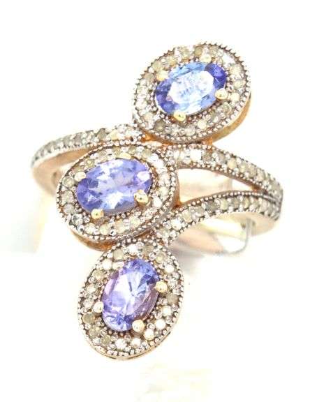 Charming 1.40CTW Oval Tanzanite & Diamonds in 14KT White Gold Over Sterling Silver