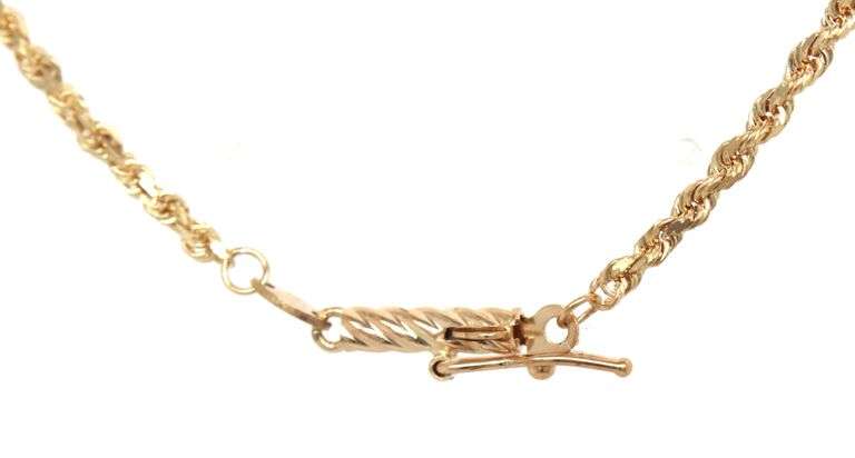 14kt Yellow gold diamond cut rope chain necklace