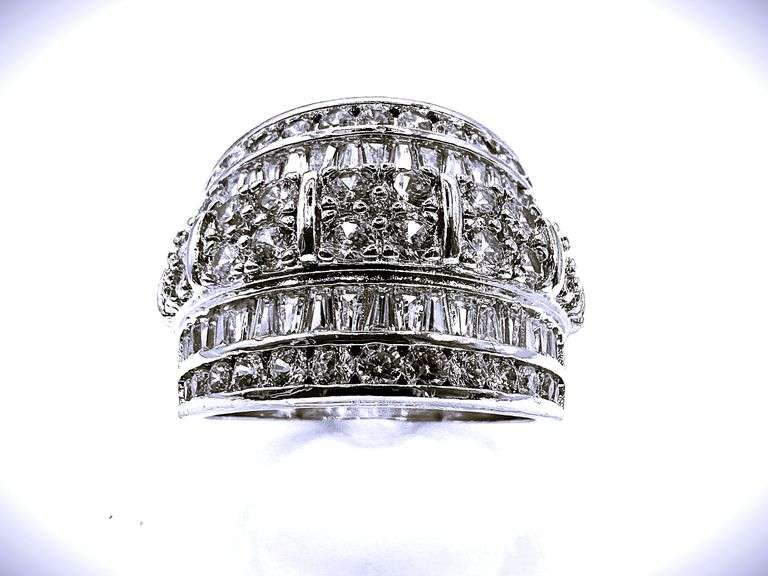 Stunning 14 Kt White Gold Plate 5.75 Cttw Lab Simulated Diamond Ring. These Sparkling Gemstones are 