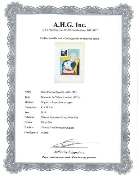 Highly Collectible Picasso Original Color Pochoir, Woman in the Yellow Armchair