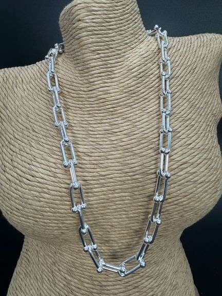 Sterling Silver Diamond-Cut Paperclip Bead Chain Necklace 18"