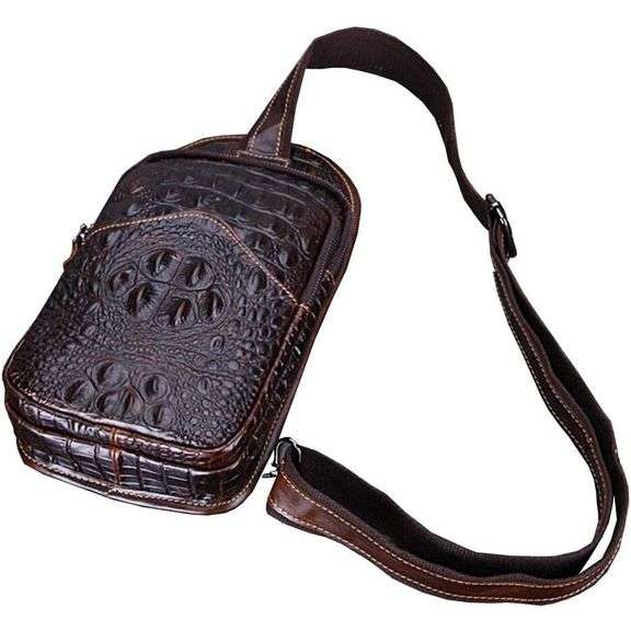 Genuine Leather Crocodile-Pattern Sling Bag