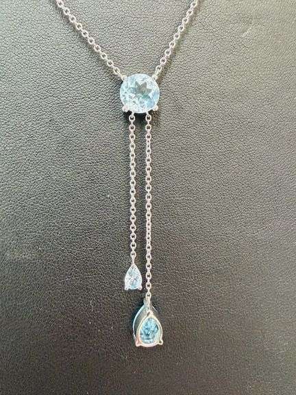Sterling Silver Blue Topaz Lariat Necklace – Elegant Drop Pendant Design