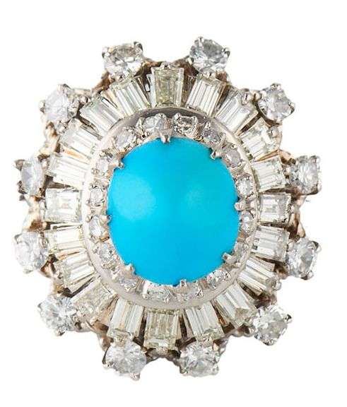 Turquoise Cabochon and 2.10ctw Diamond Triple Frame Cocktail Ring in Platinum