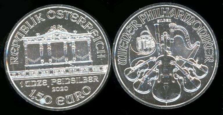 2 Austrian 2020 Philharmonic 1 Troy Ounce Silver Round