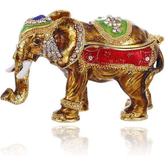 Hand-Painted Lucky Elephant Trinket Box with Rhinestone