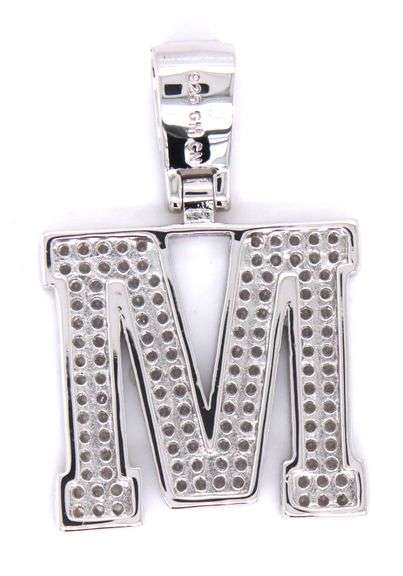 925 Sterling silver Initial M cubic zirconia pendant