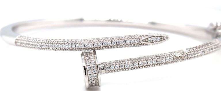 925 Sterling silver cubic zirconia nail bangle bracelet