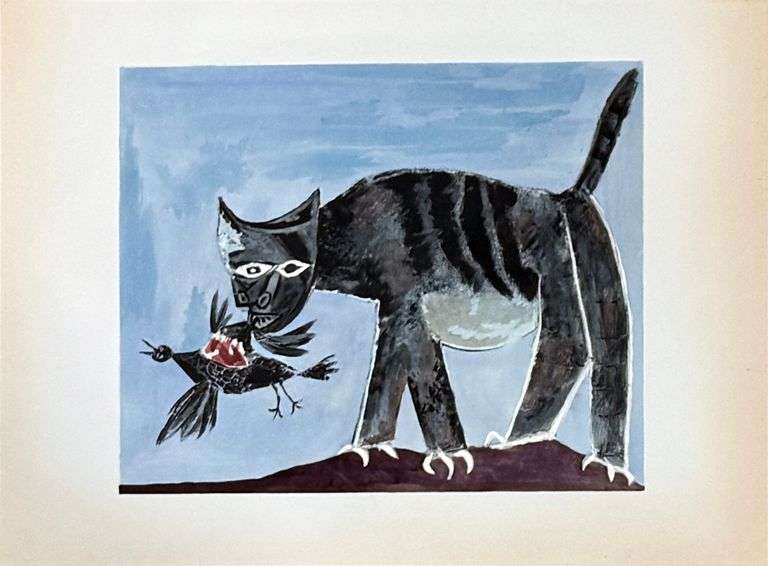 Highly Collectible Picasso Original Color Pochoir, Cat Biting a Bird