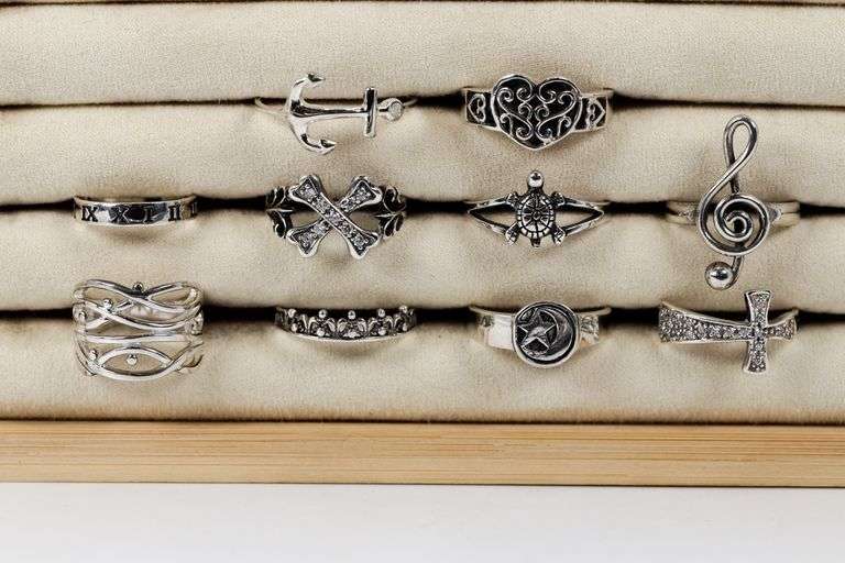 Sterling Silver Curated Ring Assortment Various Sizes & Styles (10 Ring Lot)