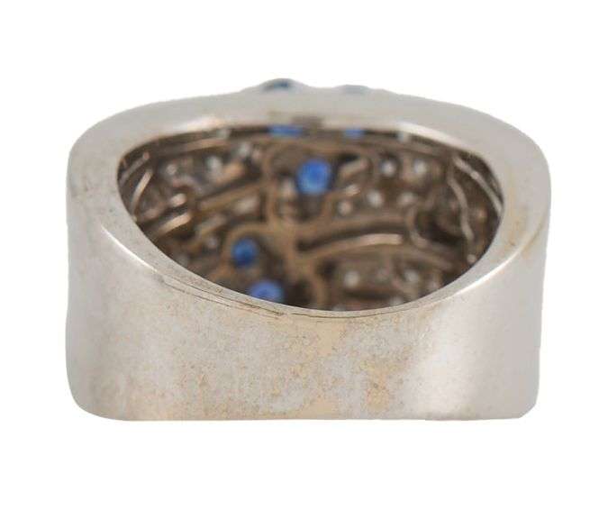 0.75ctw Sapphire and 1.50ctw Pave Diamond Flower Multi Row Band Ring in 18K