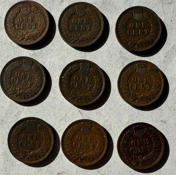 Nine Full Liberty 1900 Era Indian Cents