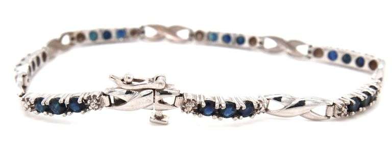 10kt White gold blue sapphire and diamond bracelet