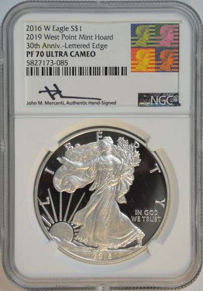 Signature Flawless 30th Anniv-Lettered Edge 2016-W PRF Silver Eagle. NGC PF70 UC