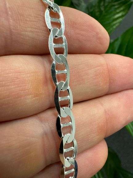 Sterling Silver Flat Marina Link Chain 6.6mm 925 Italy Anchor Mariner Necklace 24"
