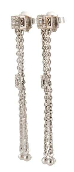 0.30ctw Princess and Round Diamond Milgrain Tassel Chain Dangle Earrings in 18K