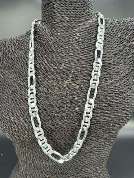 Sterling Silver 11.4mm Figaro Figarucci Chain Mariner Link 925 Italy Necklace 24"