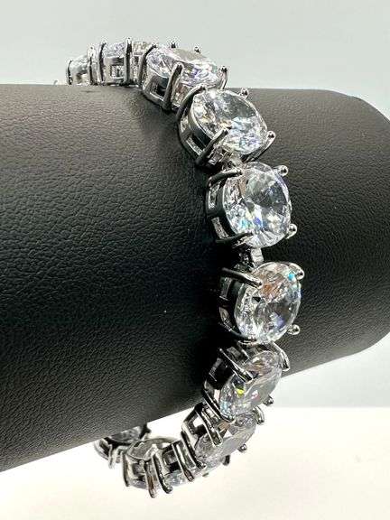 14 Kt. White Gold Plated Simulated 58 Ctw White Diamond Tennis Bracelet