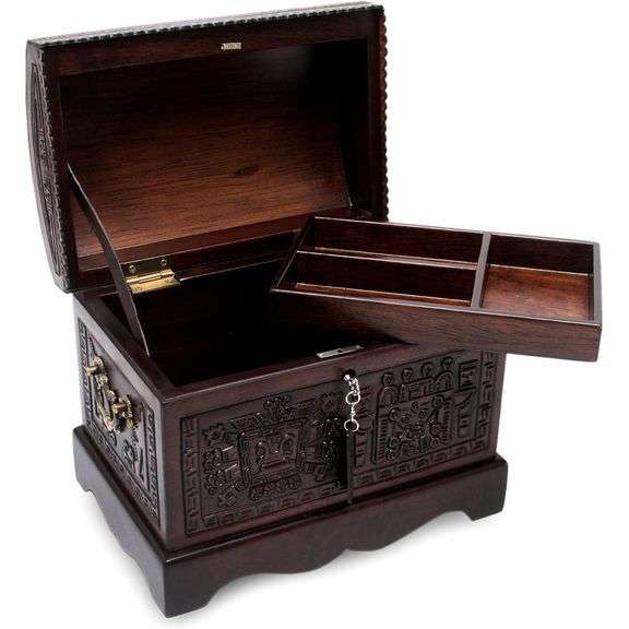 Handcrafted Peruvian Leather and Wood Jewelry Chest
