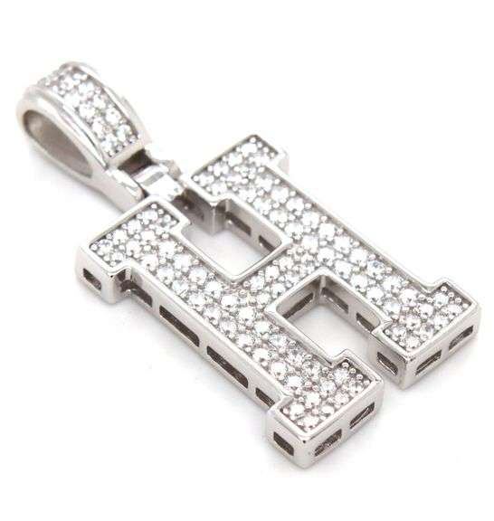 925 Sterling silver Initial H cubic zirconia pendant