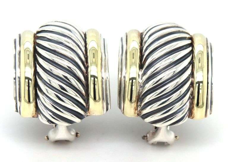 David Yurman 2 tone Cable CoCigar huggie hoop