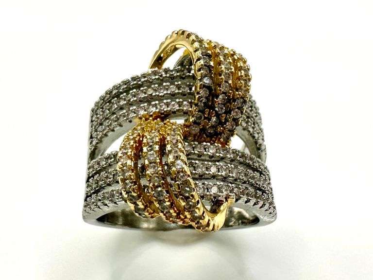 14 Kt White and Yellow Gold Plated Simulated Diamond Ring