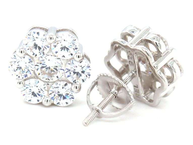 925 Sterling silver flower style cubic zirconia stud earrings