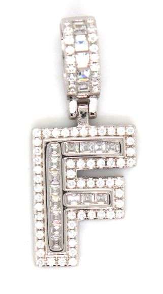925 Sterling silver Initial F cubic zirconia pendant