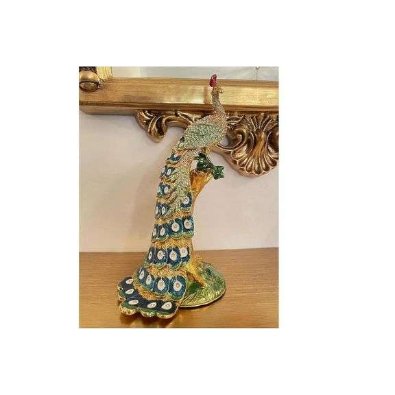 24k Gold Peacock Fabergé-Style Swarovski Jewelry Box