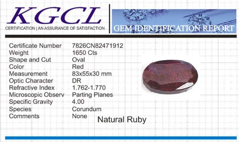 Huge 1650 Ct Natural Mined From The Earth Certified Red Ruby Solitaire