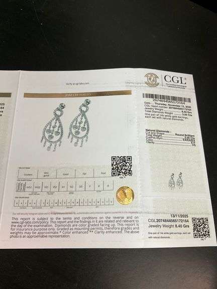 CERTIFIED BRAND NEW 14K WHITE GOLD DIAMOND CHANDELIER EARRINGS