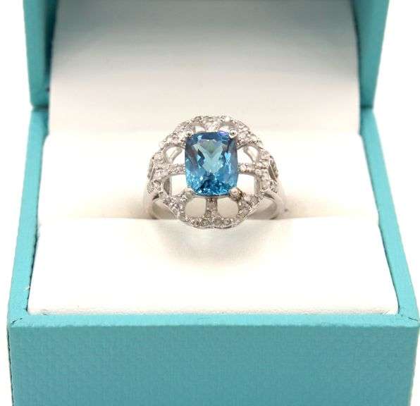Enchanting Very Rare 2.55CTS London Blue Topaz and 0.41CTW Diamond Ring in 14KT White Gold Over Ster