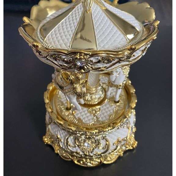 Golden Ivory Carousel Horse Wind-Up Music Box