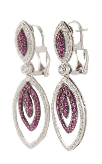 0.50ctw Ruby and 0.30ctw Diamond Marquise Shaped Drop Earrings in 18K