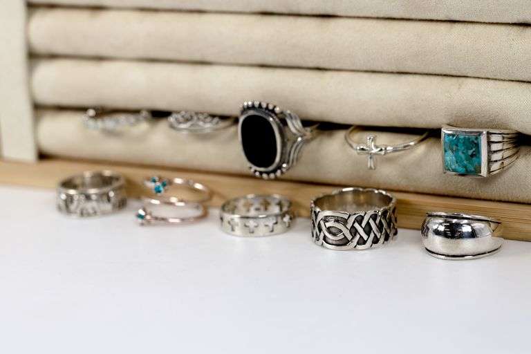 Sterling Silver .925 Curated Lot of 10 Rings Various Sizes & Styles