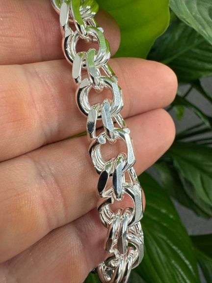 Sterling Silver 925 Heavy Double Curb 12mm Offset Cuban Chain Italy Bracelet 8"
