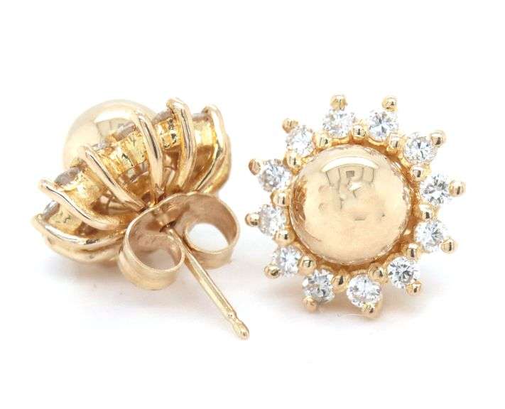 14kt Yellow gold 0.25ctw diamond halo gold ball stud earrings