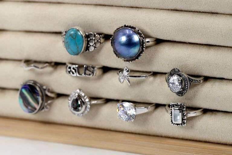 Sterling Silver Curated Ring Assortment Various Sizes & Styles (10 Ring Lot)