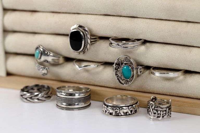 Sterling Silver .925 Curated Lot of 10 Rings Various Sizes & Styles