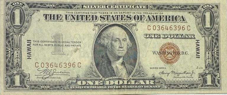 $1 1935a Hawaii Overprint Emergency Issue Silver Certificate.